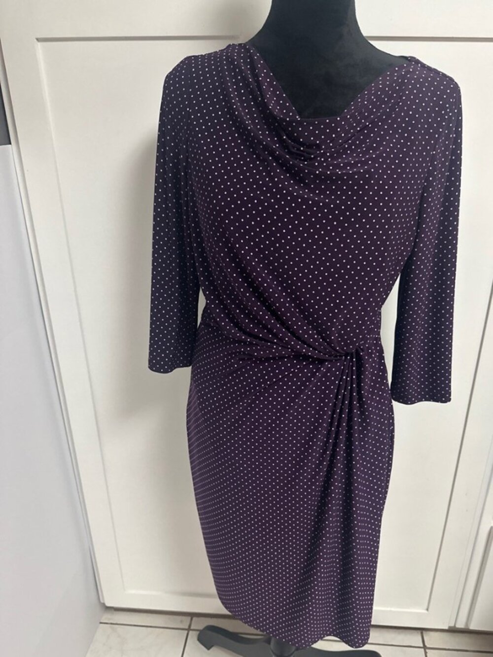 Lauren Ralph Lauren Polka Dot Wrap Dress 10 Purple and White Work Office